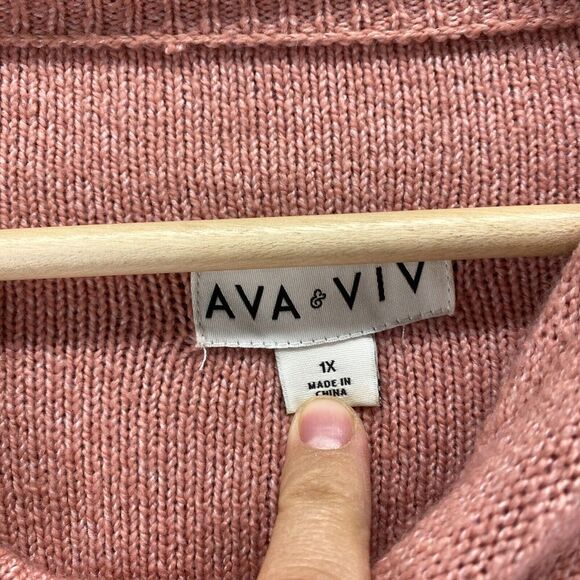 Ava & Viv Sweater Pullover Women 1X Plus Pink Knit Crew Neck Long Sleeve Casual - Picture 7 of 9